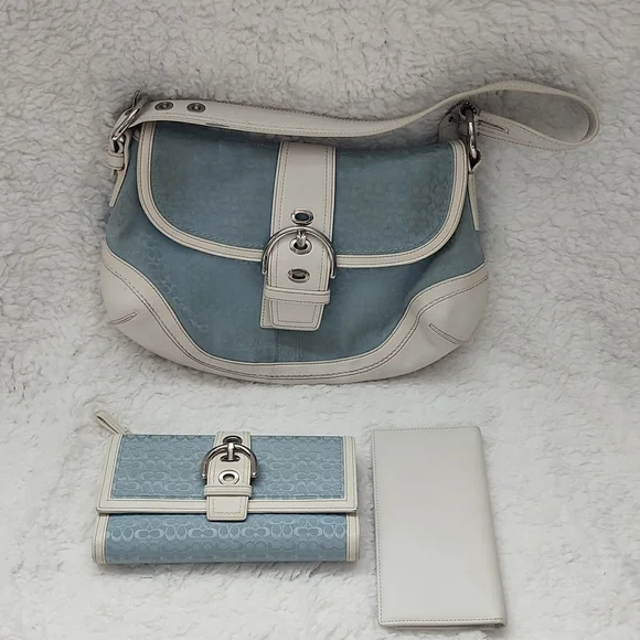 Coach Bags Blue And White Coach Purse With Matching Wallet And